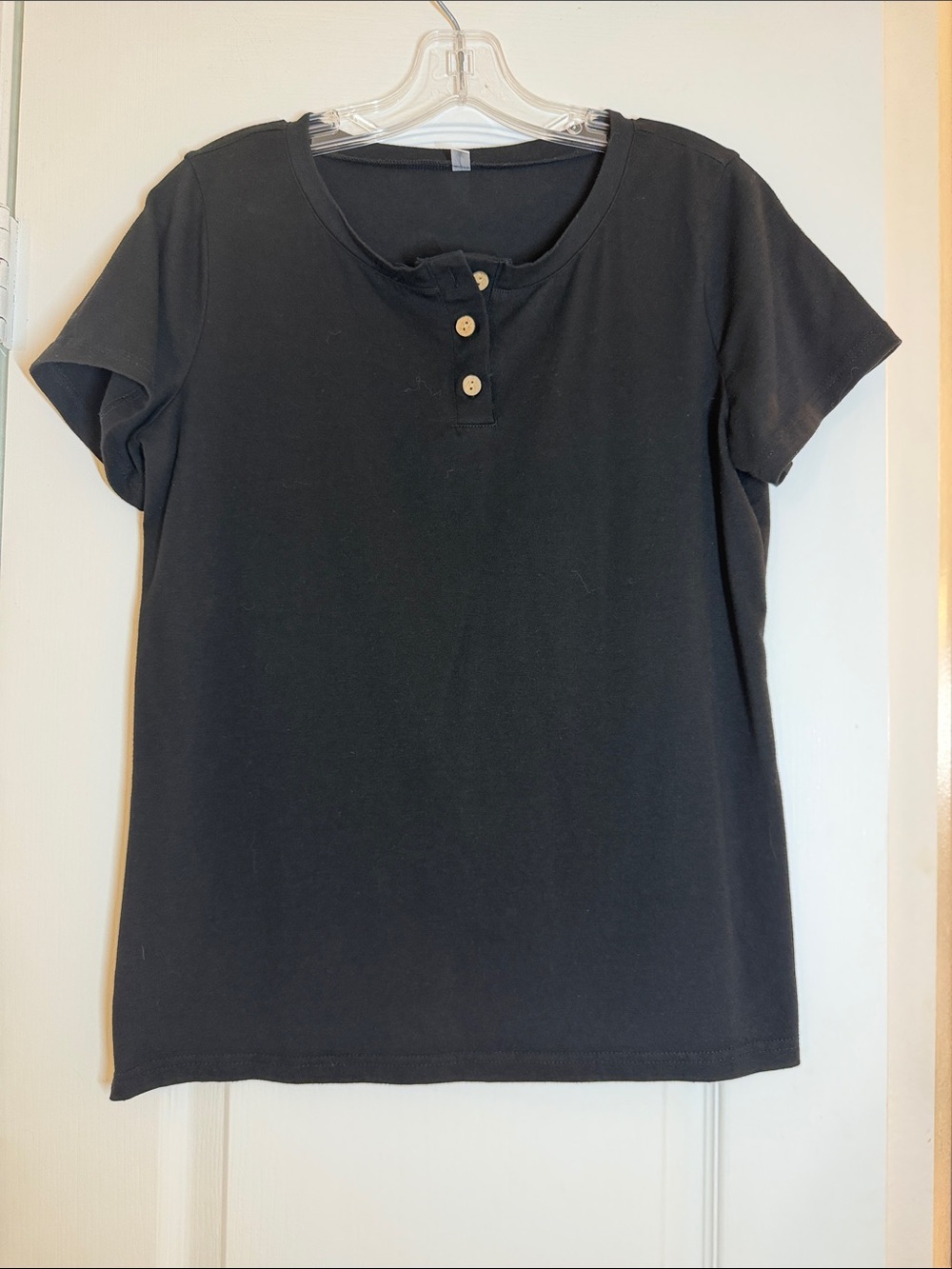 Classic Black Short-Sleeve Henley Top - Black